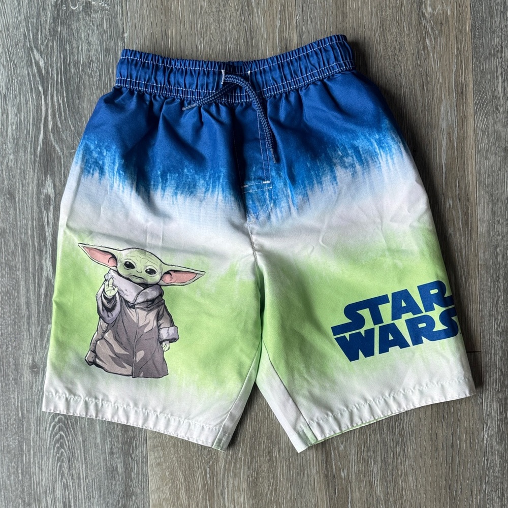 Star Wars Boys Swim Shorts with Grogu - Blue Green White
